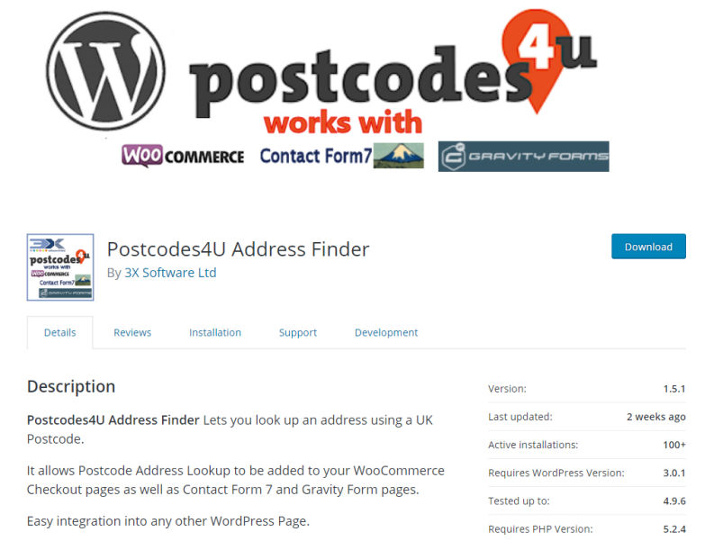 integrate postcodes4u with wordpress
